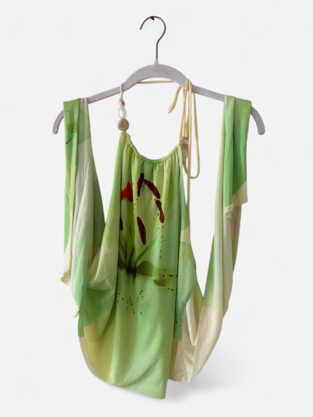 Light Green Beaded Floral Halter Women's Festival Top